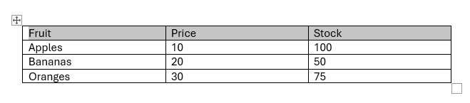 Demonstration of table cell alignment in Word